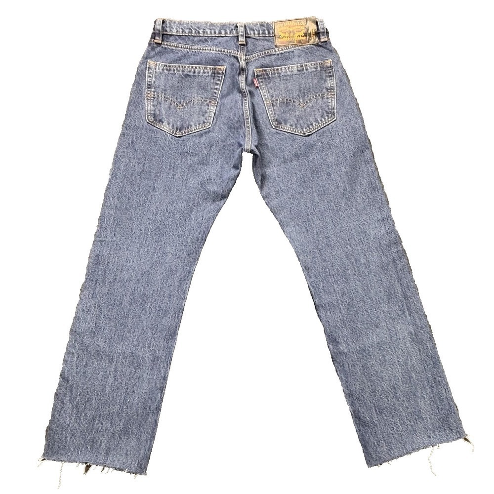 Levis 551 Jeans Mens 31x29 Blue Relaxed Fit Patchwork Raw Hem Straight Leg Denim - Picture 8 of 16